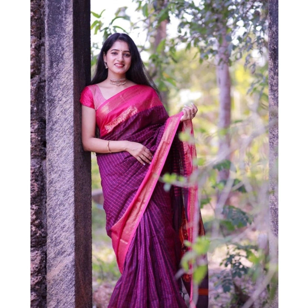 Women's Silk Printed Saree With Unstitched Blouse 5.5Mtr (Purple) - VANSHELLE