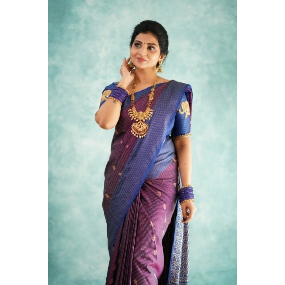 Women's Silk Printed Saree With Unstitched Blouse 5.5Mtr (Purple) - VANSHELLE