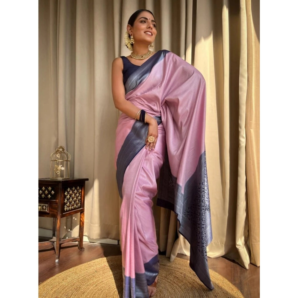 Women's Silk Printed Saree With Unstitched Blouse 5.5Mtr (Pink) - VANSHELLE