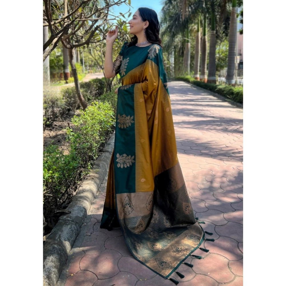 Women's Silk Printed Saree With Unstitched Blouse 5.5Mtr (Yellow) - VANSHELLE
