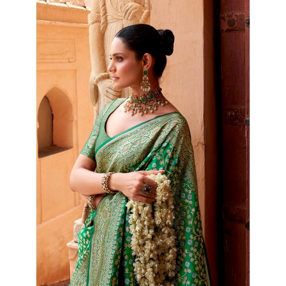 Women's Silk Printed Saree With Unstitched Blouse 5.5Mtr (Green) - VANSHELLE