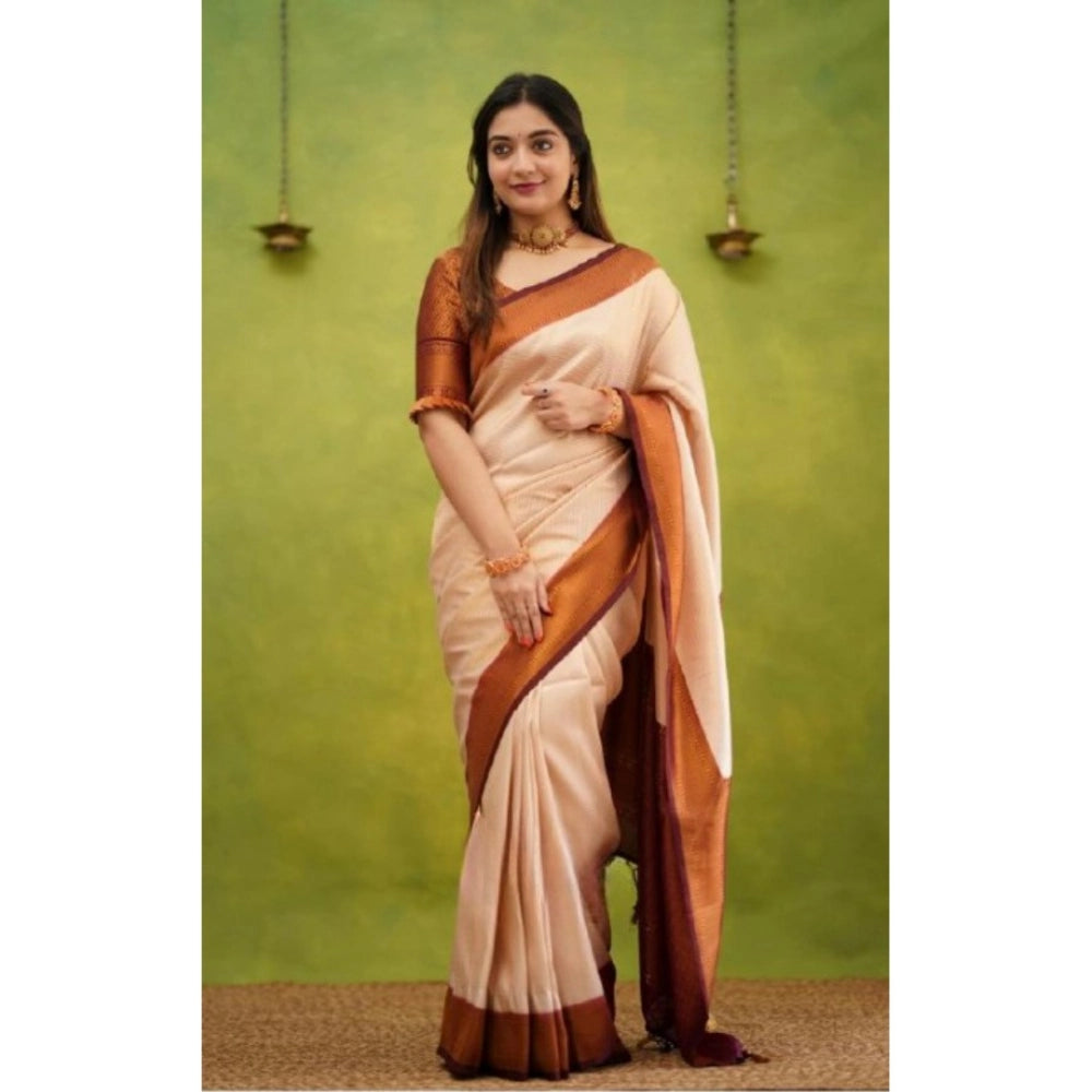 Women'S Silk Printed Saree With Unstitched Blouse 5.5Mtr (Crea