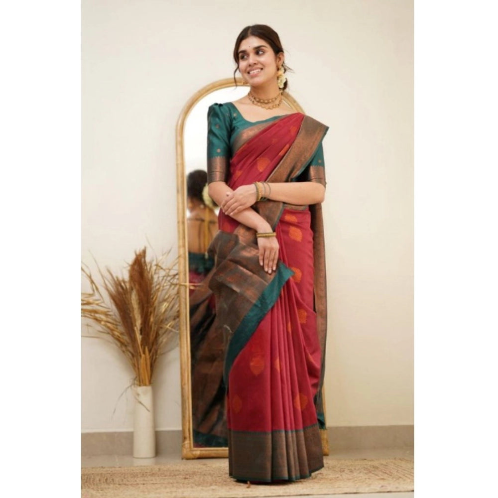 Women's Silk Printed Saree With Unstitched Blouse 5.5Mtr (Red) - VANSHELLE