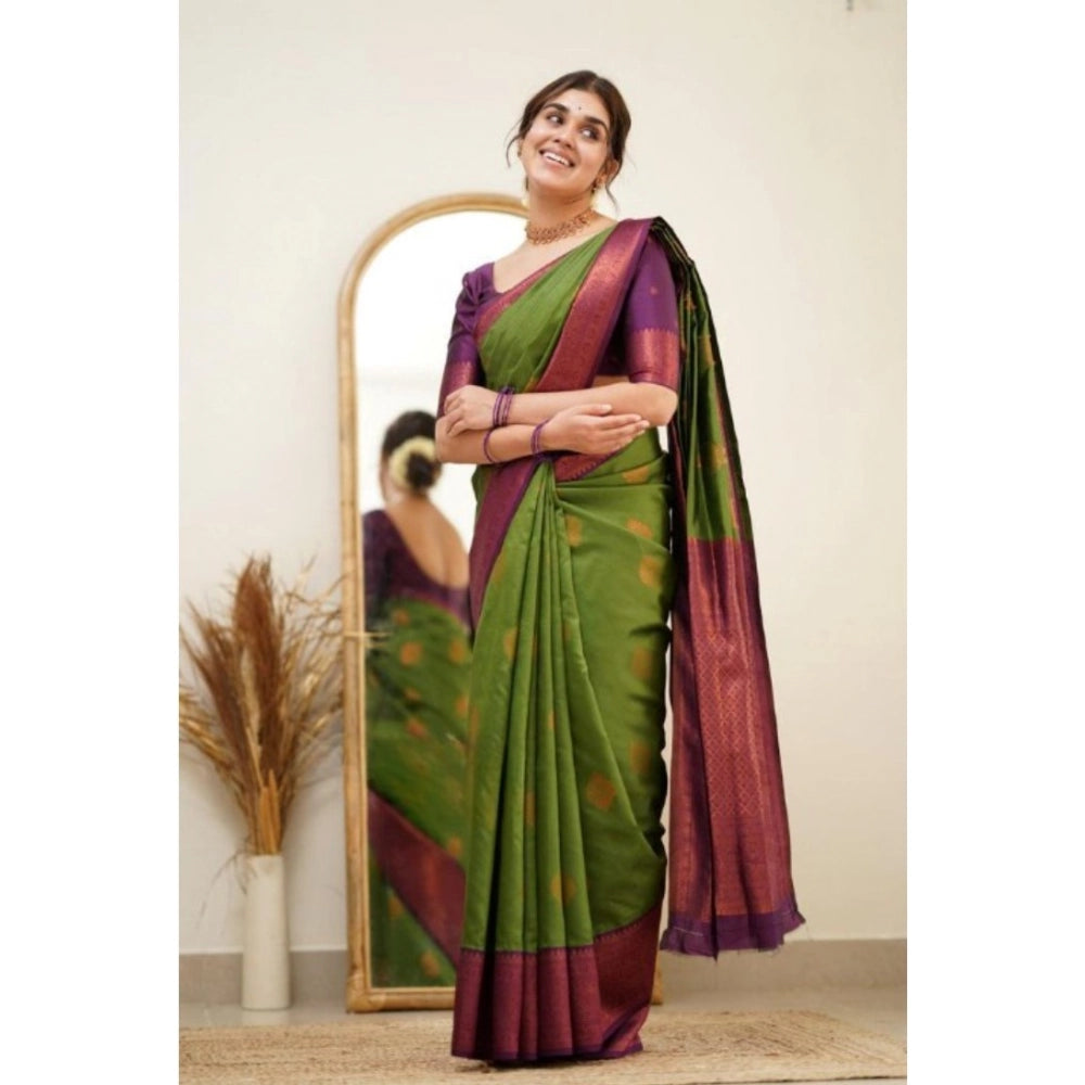 Women's Silk Printed Saree With Unstitched Blouse 5.5Mtr (Green) - VANSHELLE