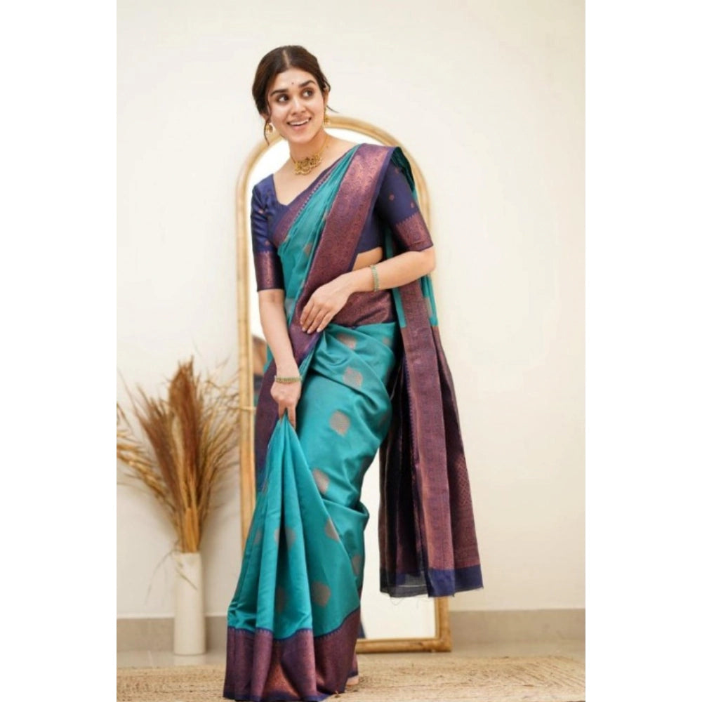 Women's Silk Printed Saree With Unstitched Blouse 5.5Mtr (Rama) - VANSHELLE