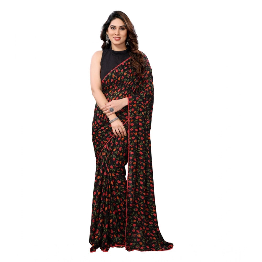 Women'S Small Lace Georgette Printed Ready-To-Wear Saree With