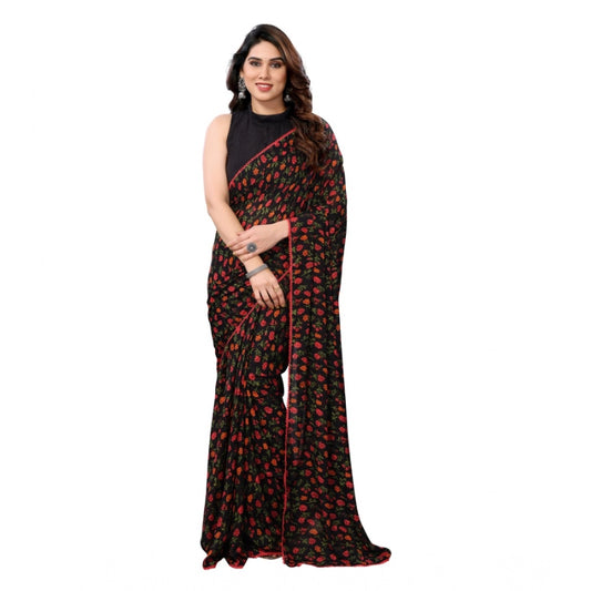 Women'S Small Lace Georgette Printed Ready-To-Wear Saree With