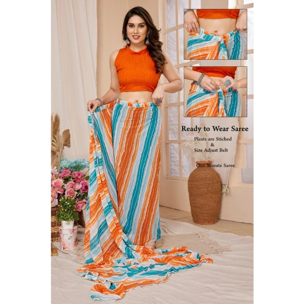 Women's Small Lace Georgette Striped Ready-to-Wear Saree With Unstitched Blouse 5.5 Mtr (Multicolor) - VANSHELLE