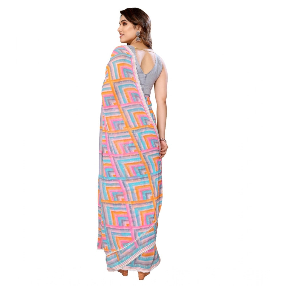 Women'S Small Lace Georgette Printed Ready-To-Wear Saree With