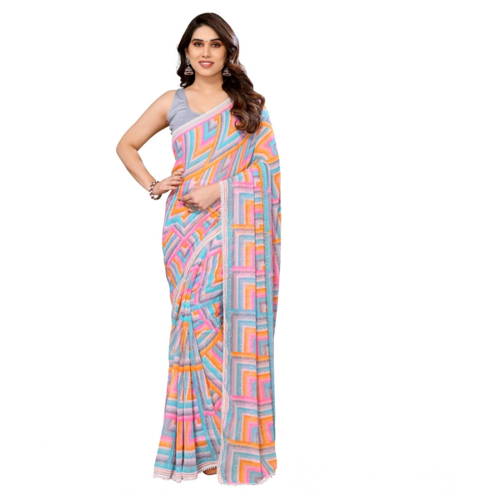Women'S Small Lace Georgette Printed Ready-To-Wear Saree With