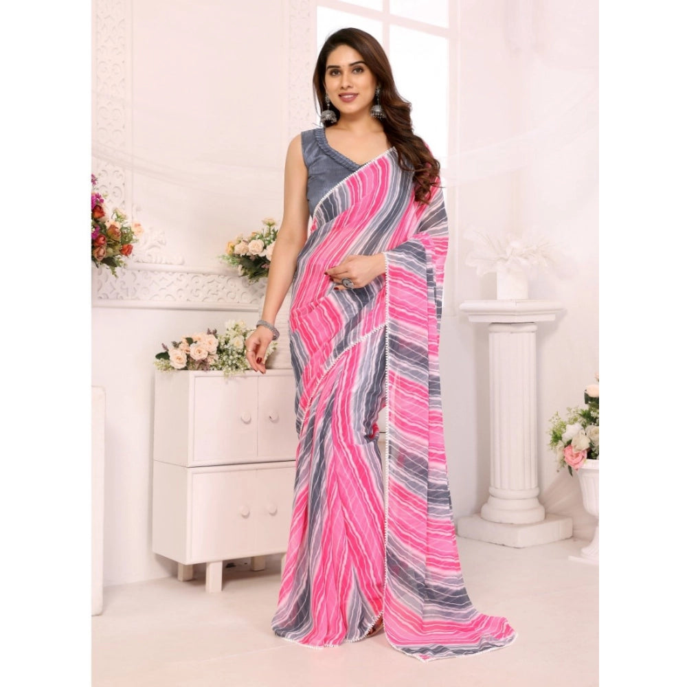 Women's Small Lace Georgette Striped Ready-to-Wear Saree With Unstitched Blouse 5.5 Mtr (Grey) by Vanshelle