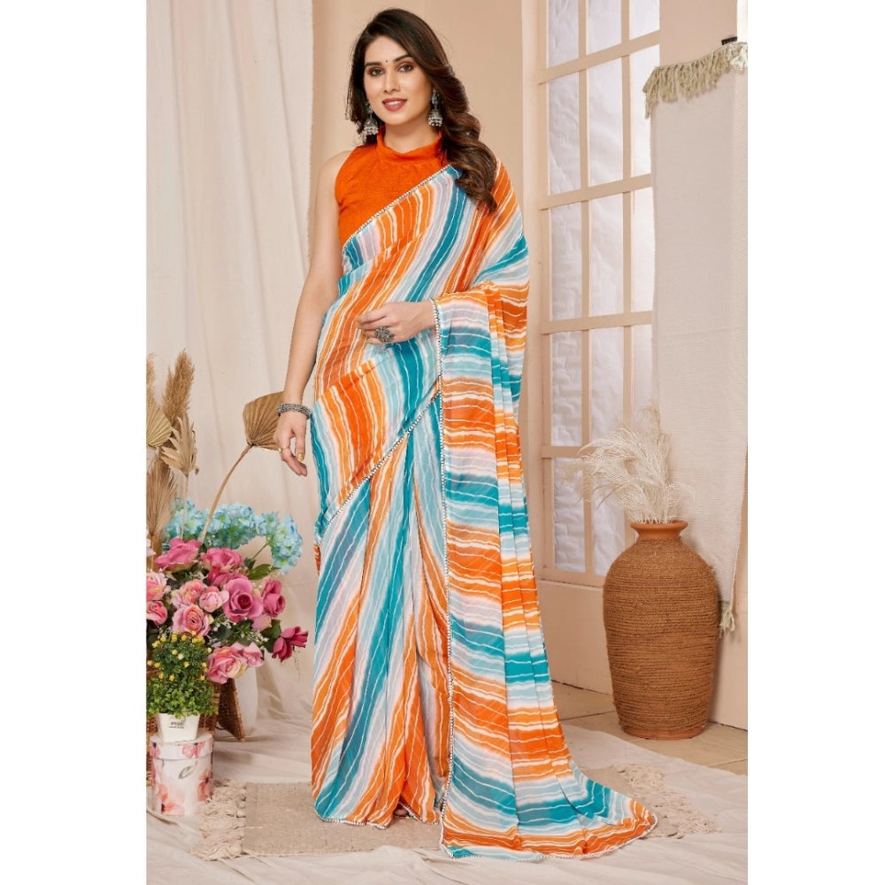 Women's Small Lace Georgette Striped Ready-to-Wear Saree With Unstitched Blouse 5.5 Mtr (Multicolor) - VANSHELLE