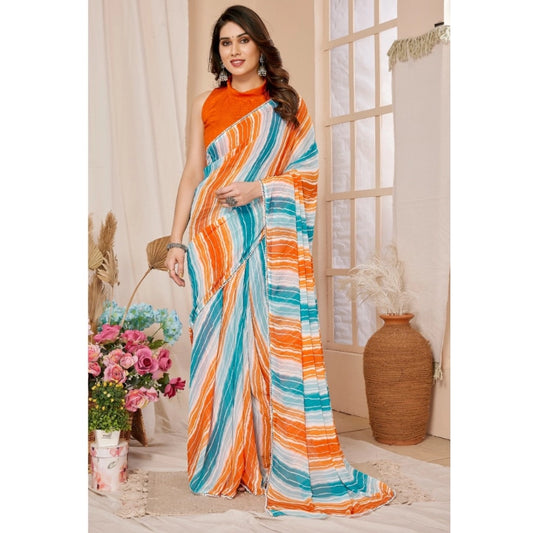 Women's Small Lace Georgette Striped Ready-to-Wear Saree With Unstitched Blouse 5.5 Mtr (Multicolor) - VANSHELLE