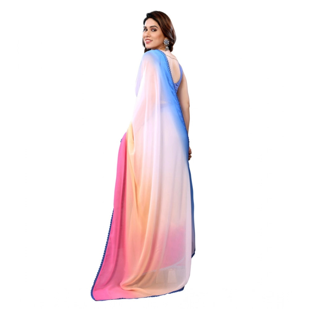 Women'S Small Lace Georgette Solid Ready-To-Wear Saree With Un