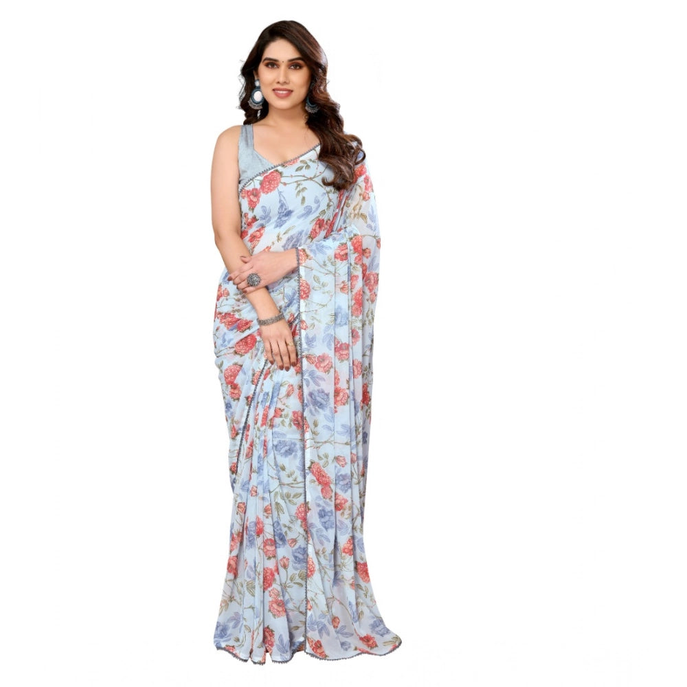 Women'S Small Lace Georgette Printed Ready-To-Wear Saree With