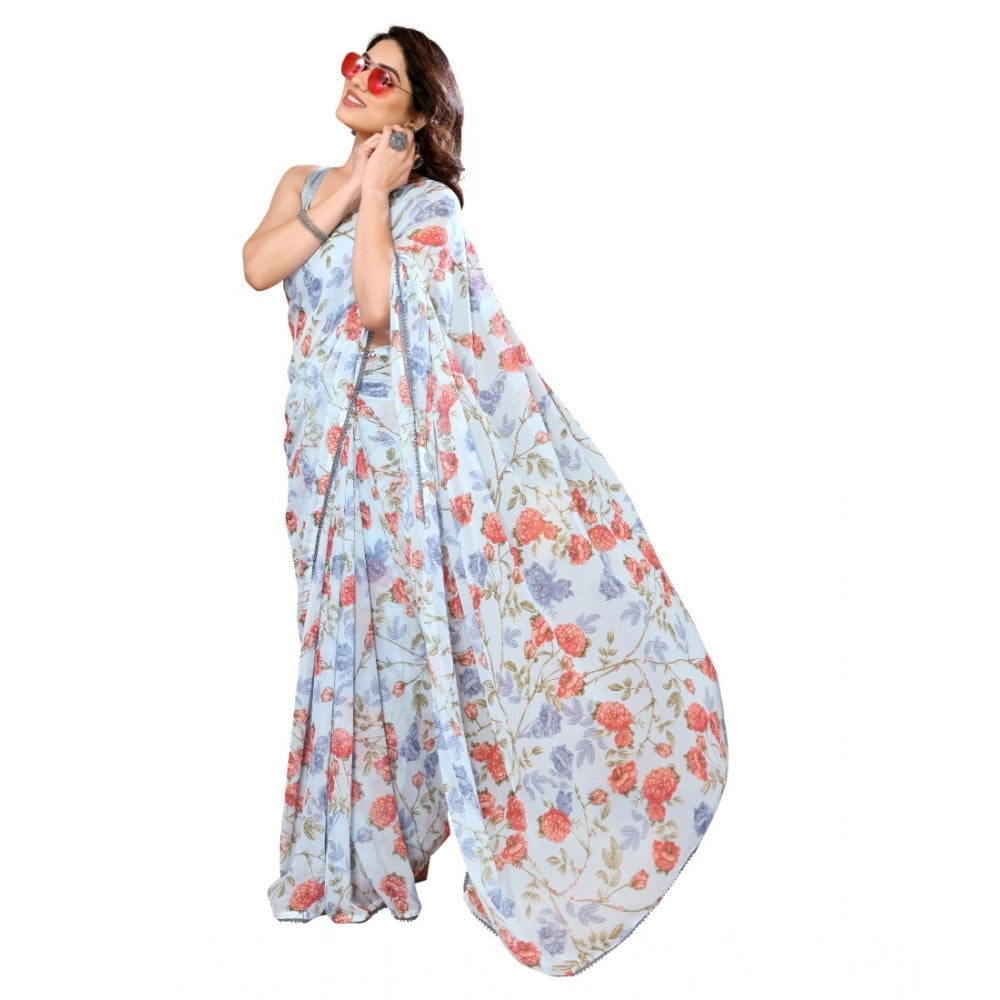 Women'S Small Lace Georgette Printed Ready-To-Wear Saree With
