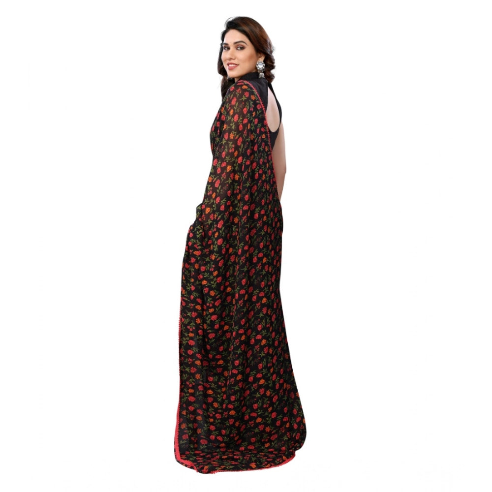 Women'S Small Lace Georgette Printed Ready-To-Wear Saree With