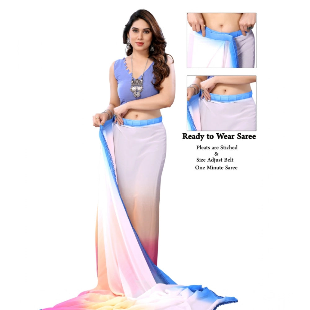 Women'S Small Lace Georgette Solid Ready-To-Wear Saree With Un