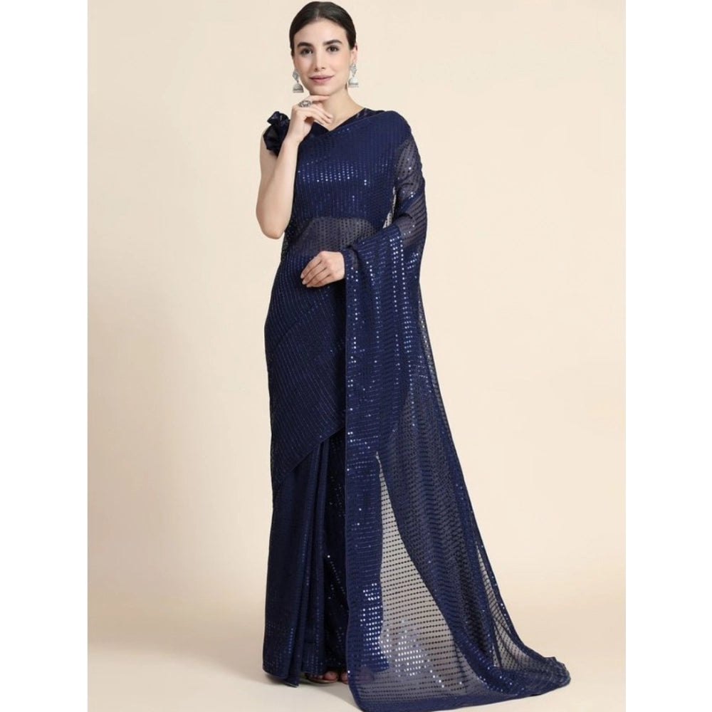 Women'S Georgette Embellished Sequnece Bollywood Saree With Un