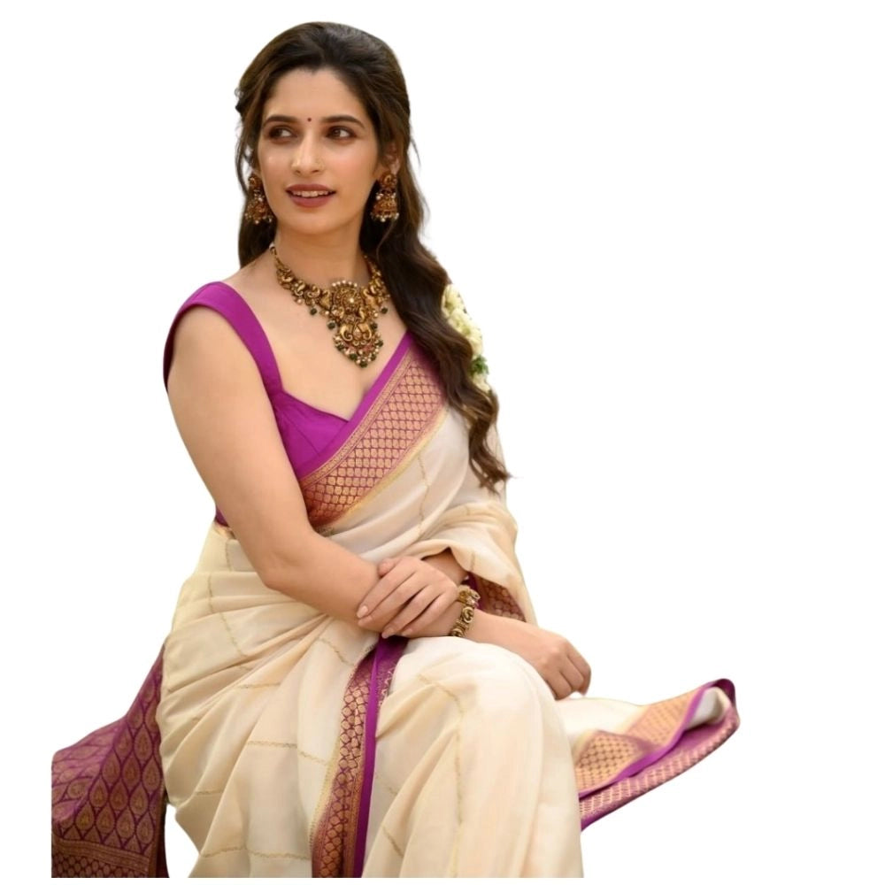 Women'S Silk Printed Saree With Unstitched Blouse 5.5Mtr (Off