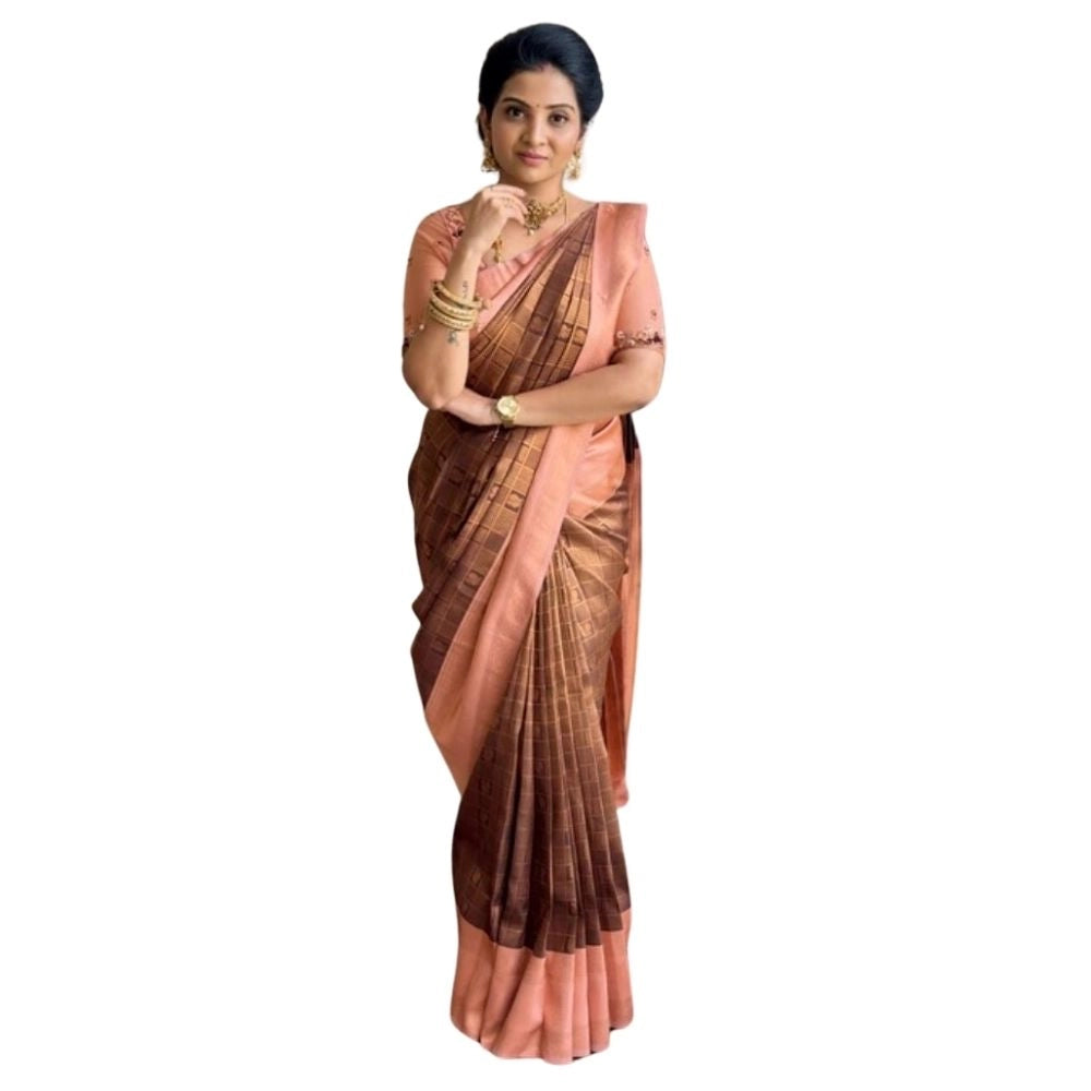 Women's Silk Printed Saree With Unstitched Blouse 5.5Mtr (Brown) - VANSHELLE