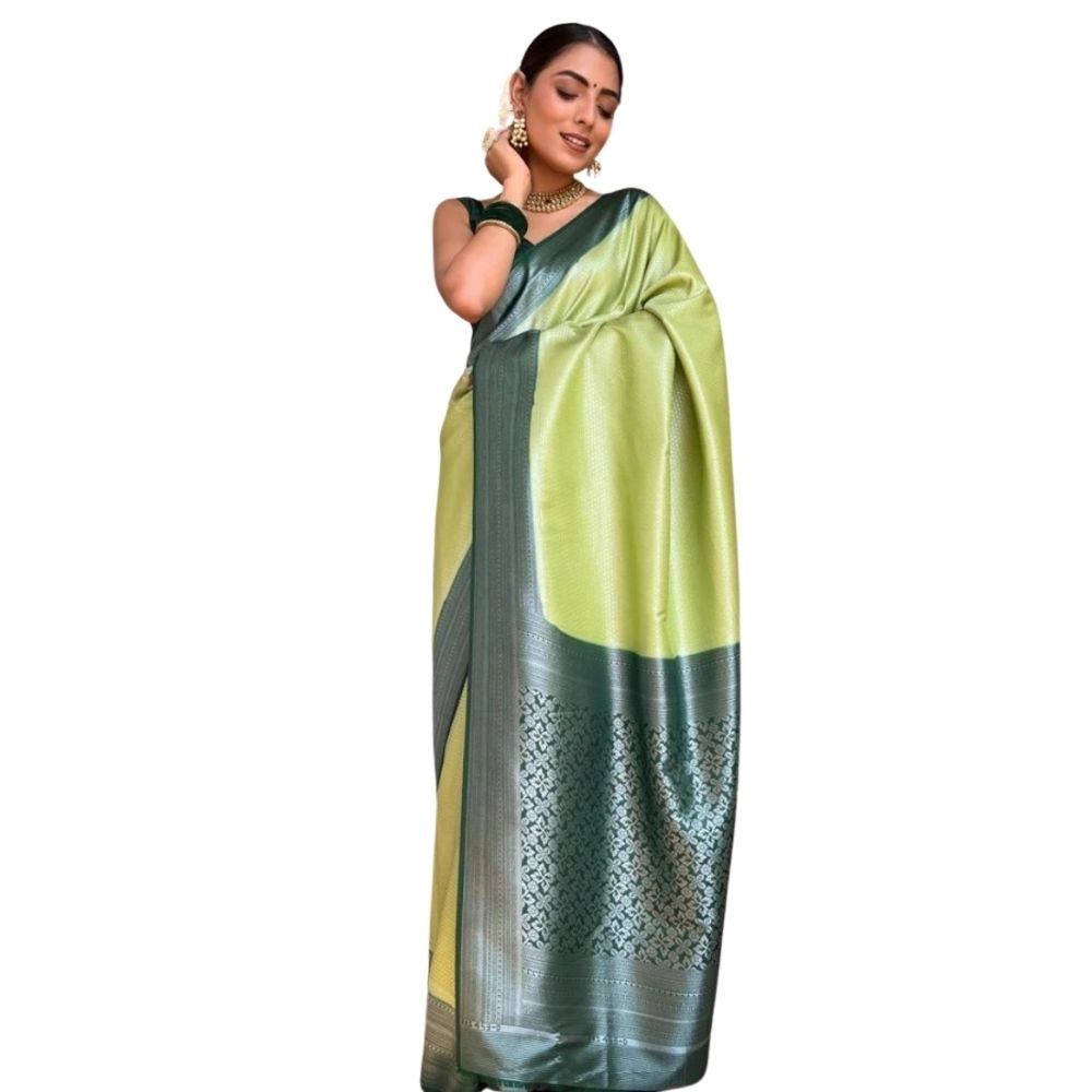 Women'S Silk Printed Saree With Unstitched Blouse 5.5Mtr (Sea