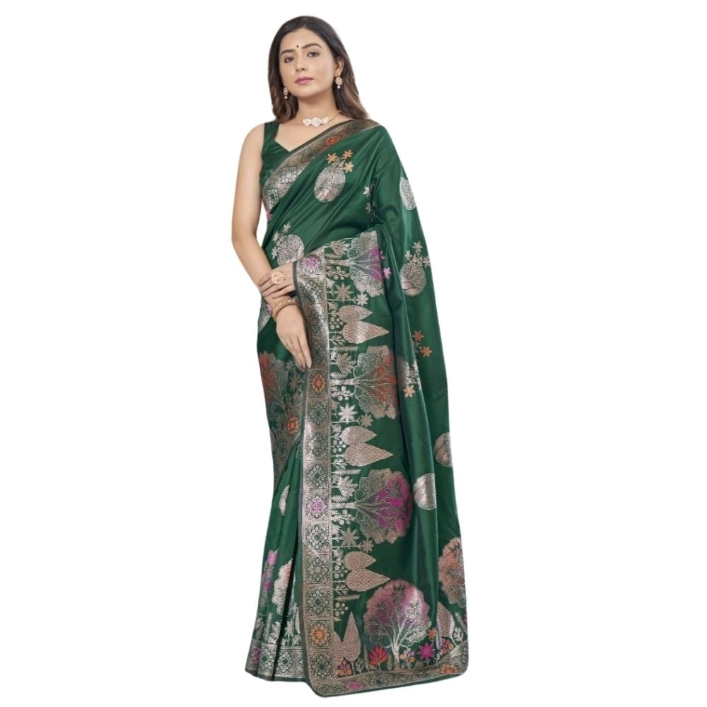 Women's Silk Printed Saree With Unstitched Blouse 5.5Mtr (Green) - VANSHELLE