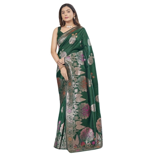 Women's Silk Printed Saree With Unstitched Blouse 5.5Mtr (Green) - VANSHELLE