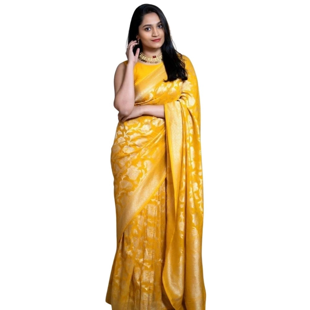 Women'S Silk Printed Saree With Unstitched Blouse 5.5Mtr (Yell