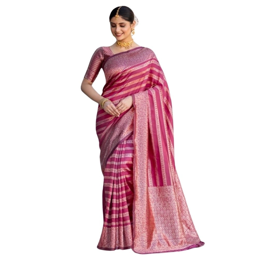 Women's Silk Printed Saree With Unstitched Blouse 5.5Mtr (Pink) - VANSHELLE