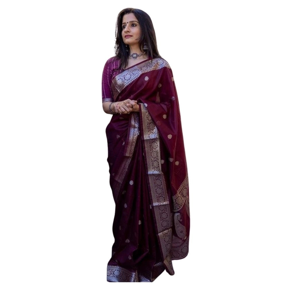 Women'S Cotton Printed Saree With Unstitched Blouse 5.5Mtr (Ma