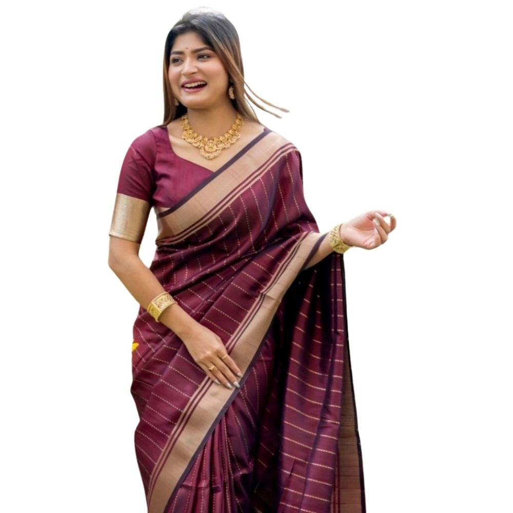 Women's Silk Printed Saree With Unstitched Blouse 5.5Mtr (Maroon) - VANSHELLE