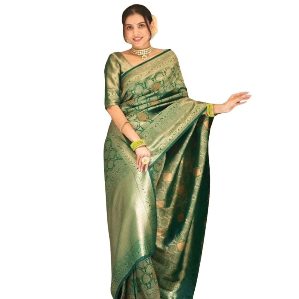 Women's Silk Printed Saree With Unstitched Blouse 5.5Mtr (Green) - VANSHELLE