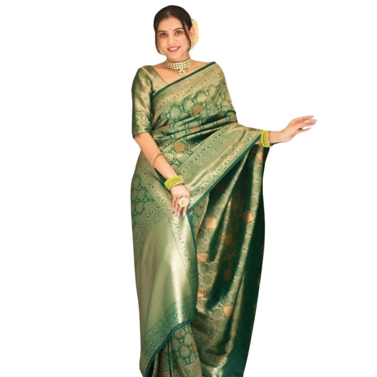 Women's Silk Printed Saree With Unstitched Blouse 5.5Mtr (Green) - VANSHELLE