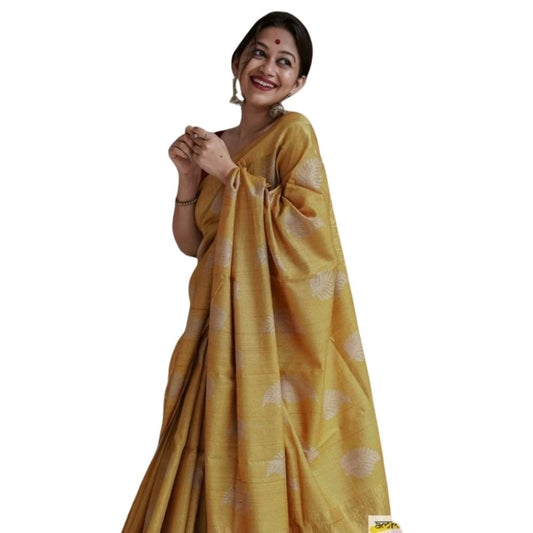 Women's Silk Printed Saree With Unstitched Blouse 5.5Mtr (Yellow) - VANSHELLE