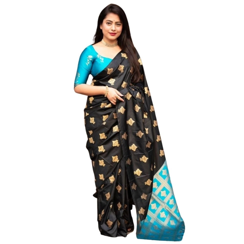 Women's Silk Printed Saree With Unstitched Blouse 5.5Mtr (Sky Blue) - VANSHELLE