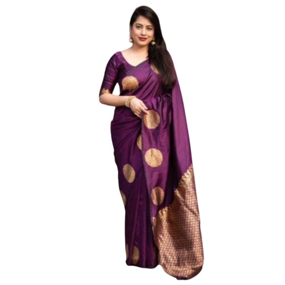 Women's Silk Printed Saree With Unstitched Blouse 5.5Mtr (Wine) - VANSHELLE