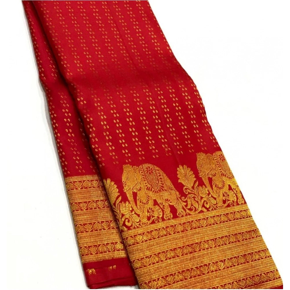 Women's Silk Printed Saree With Unstitched Blouse 5.5Mtr (Red) - VANSHELLE