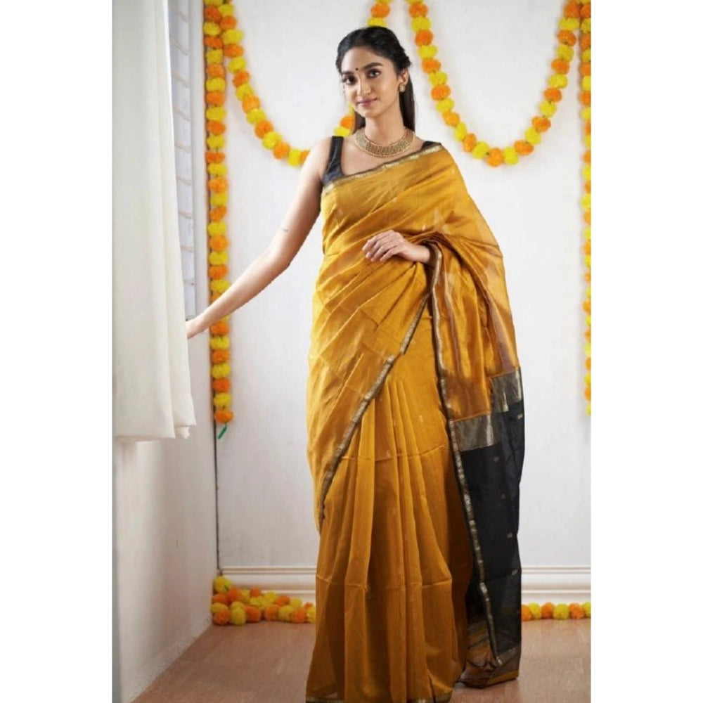 Women's Cotton Printed Saree With Unstitched Blouse 5.5Mtr (Yellow) - VANSHELLE