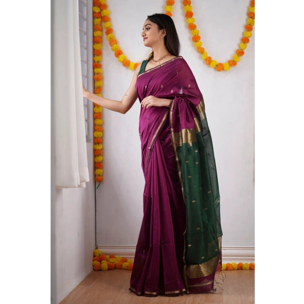 Women's Cotton Printed Saree With Unstitched Blouse 5.5Mtr (Wine) - VANSHELLE
