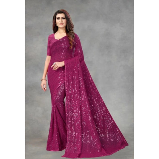 Women's Georgette Embellished Sequnece Bollywood Saree With Unstitched Blouse 5.5Mtr (Purple) - VANSHELLE