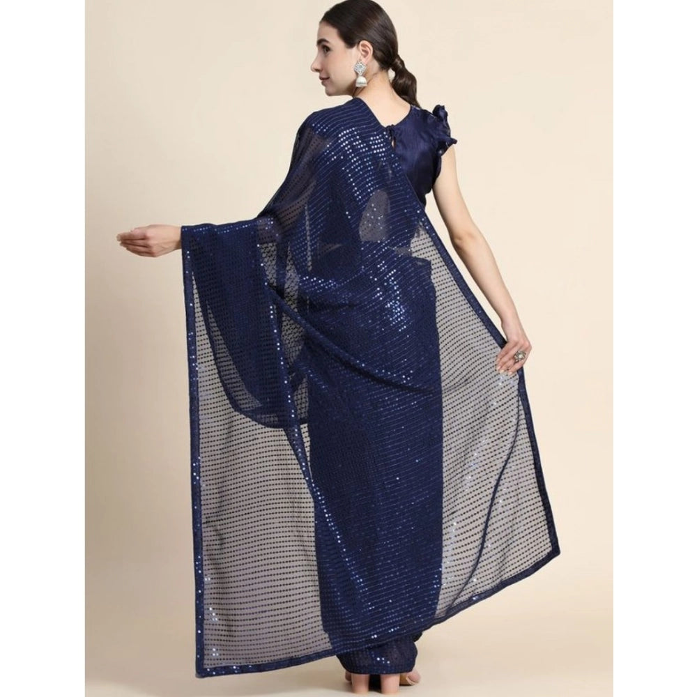 Women'S Georgette Embellished Sequnece Bollywood Saree With Un