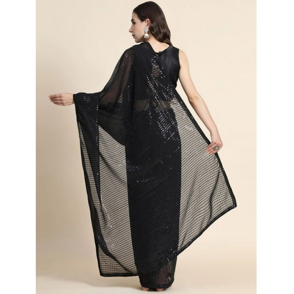 Women'S Georgette Embellished Sequnece Bollywood Saree With Un