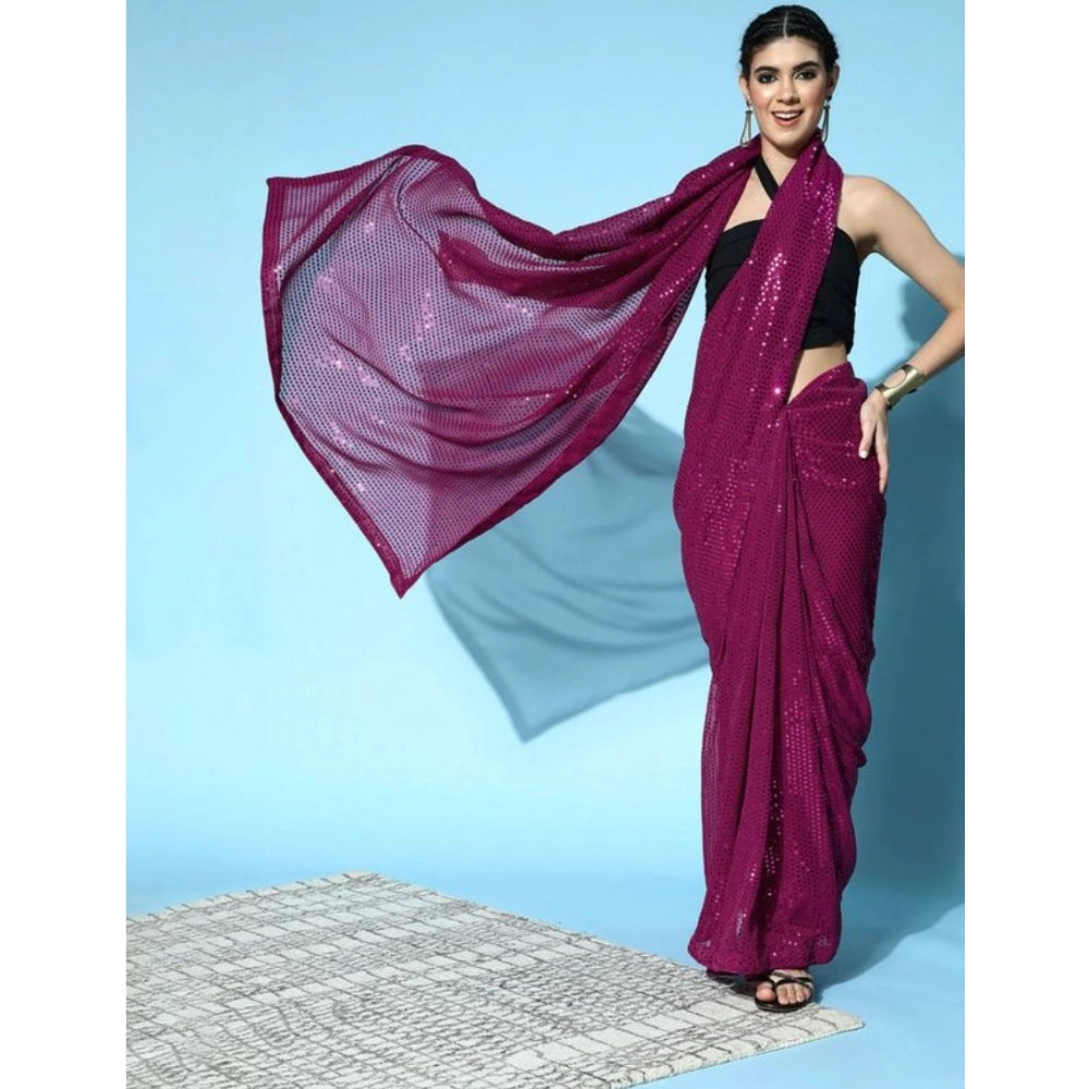 Women'S Georgette Embellished Sequnece Bollywood Saree With Un