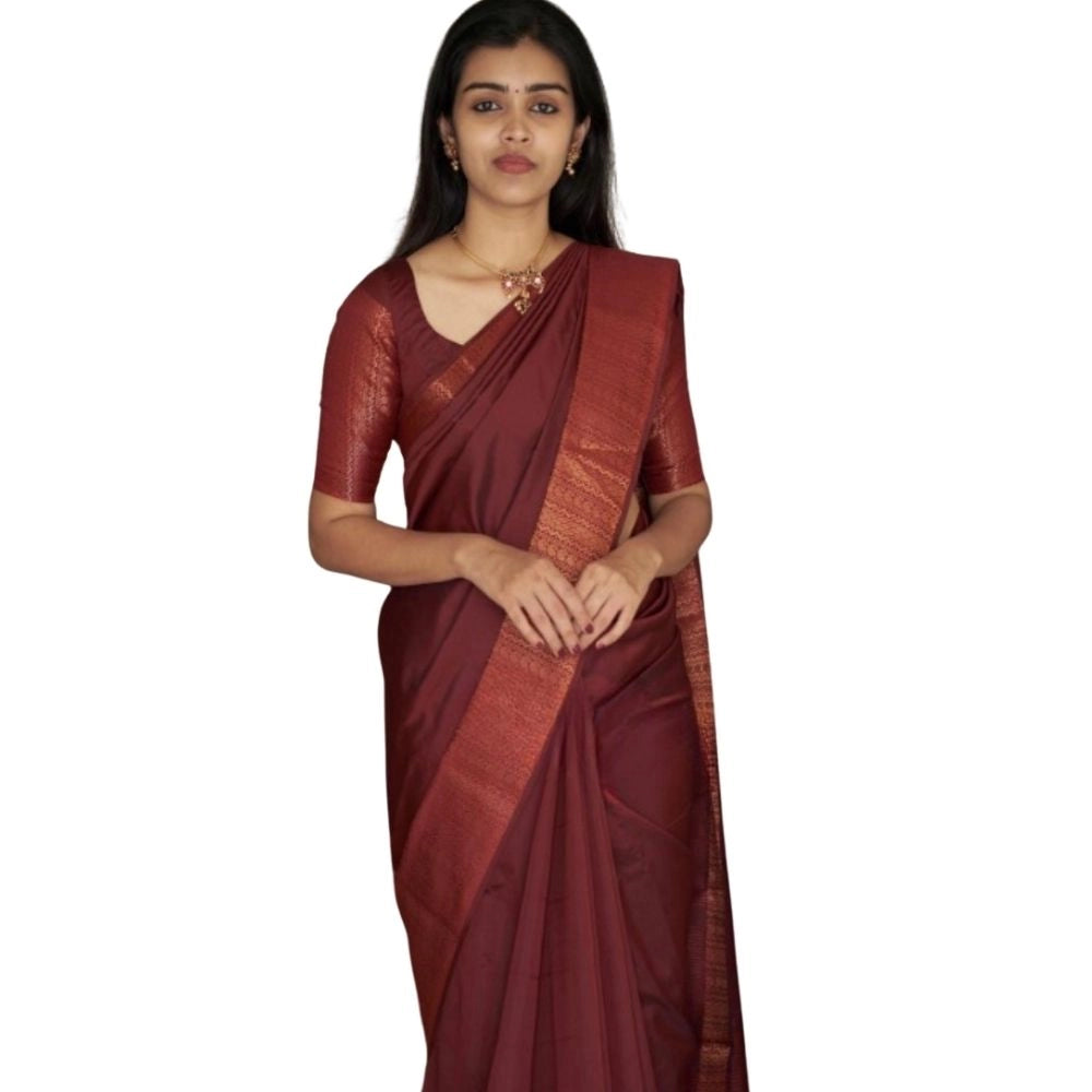 Women's Silk Printed Saree With Unstitched Blouse 5.5Mtr (Maroon) - VANSHELLE