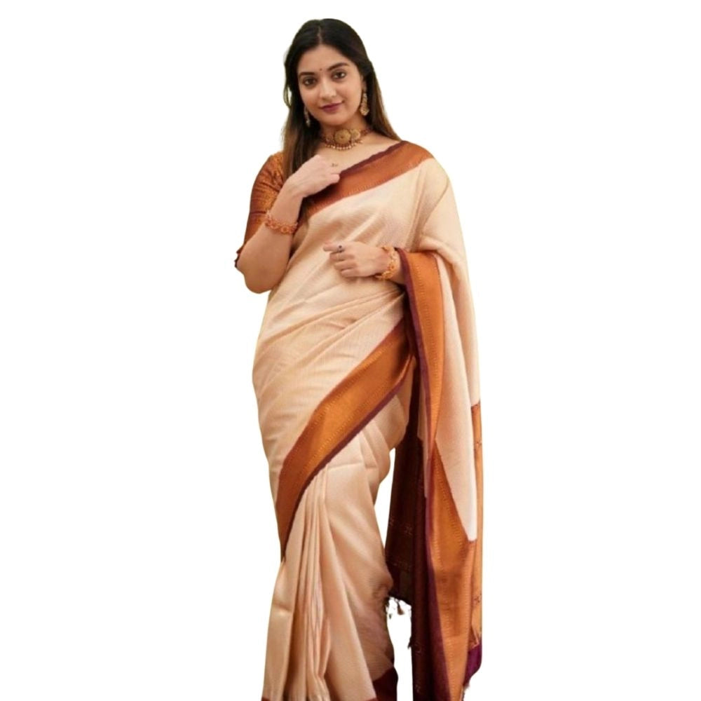 Women'S Silk Printed Saree With Unstitched Blouse 5.5Mtr (Crea