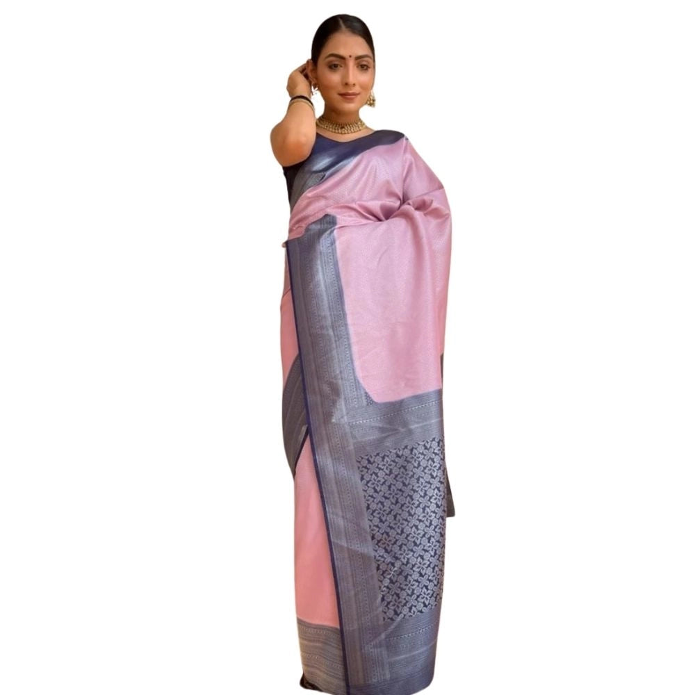Women's Silk Printed Saree With Unstitched Blouse 5.5Mtr (Pink) - VANSHELLE