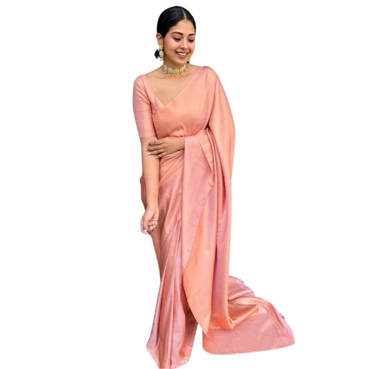 Women's Silk Printed Saree With Unstitched Blouse 5.5Mtr (Peach) - VANSHELLE