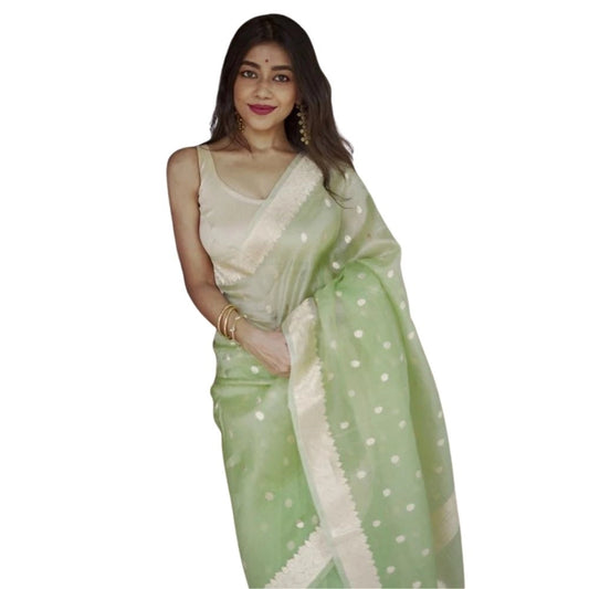 Women's Cotton Printed Saree With Unstitched Blouse 5.5Mtr (Pista) - VANSHELLE