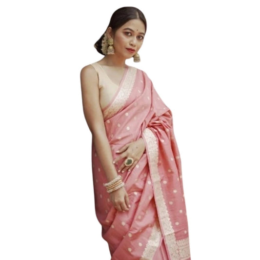 Women's Cotton Printed Saree With Unstitched Blouse 5.5Mtr (Peach) - VANSHELLE